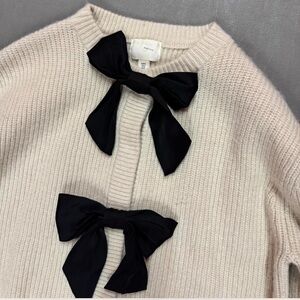 H&M Cream Knit Cardigan with Black Bow Accents